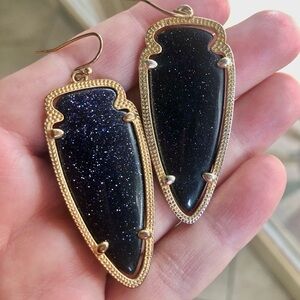 Kendra Scott gold Skylar earrings in blue goldstone